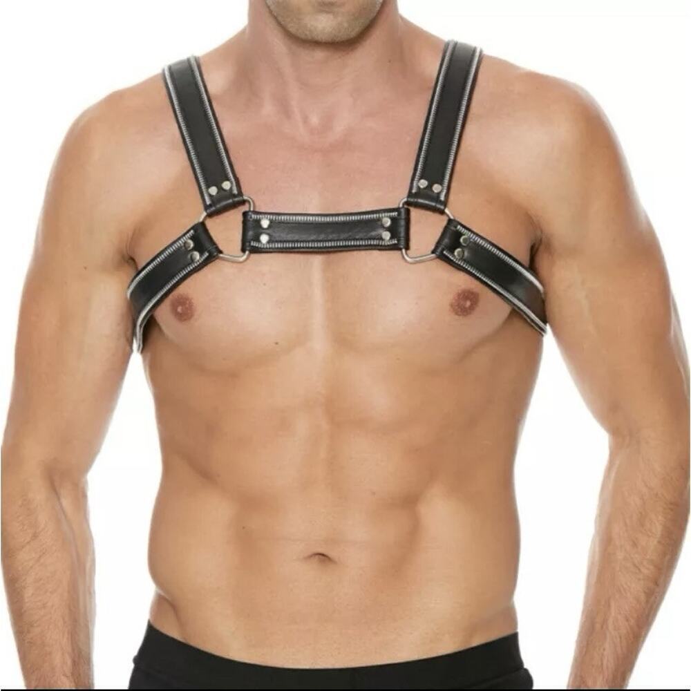 🦋B2G1🦋SHOTS-UOMO Genuine Leather Z Series D-Ring Bulldog Chest Harness Fetish